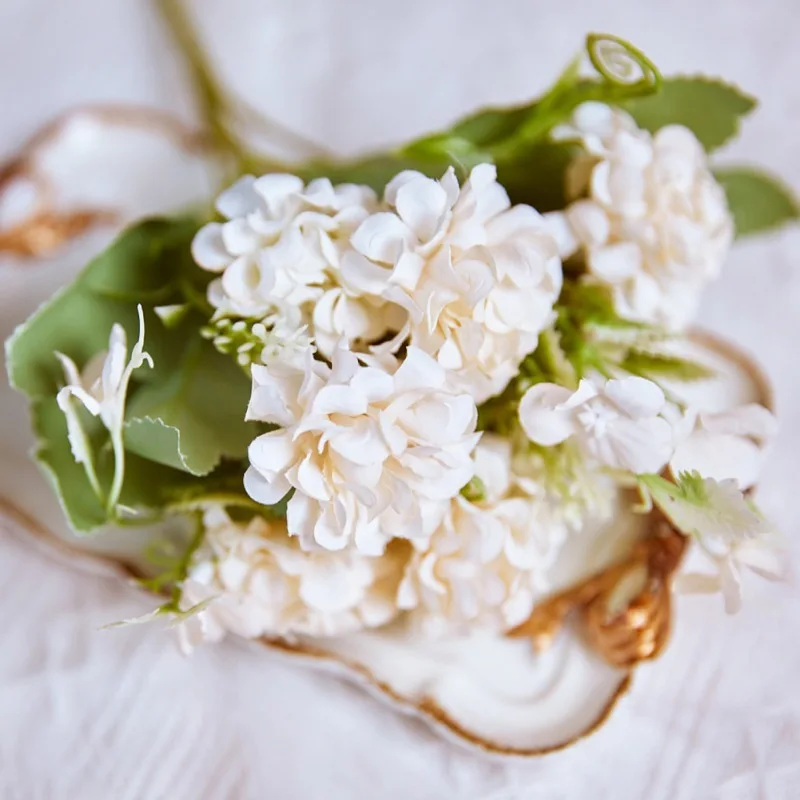 

White Artificial Hydrangea 5 Forks 9 Flowers for Vase Wedding Christmas Living Room Home Decor Fake Bouquet Table Arrangement