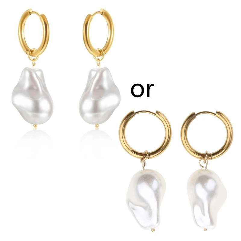 

Women Korea Baroque Freshwater Pearls Small Hoop Earrings Party Jewelry