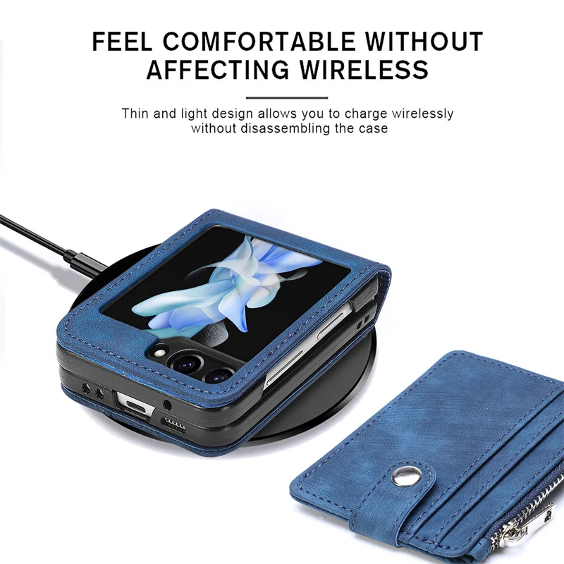 Z Flip5 5G Luxury Case For Samsung Galaxy Z Flip 5 Leather 2IN1 Detachable Zipper Wallet Back Funda For Galaxy Z Flip5 Cover
