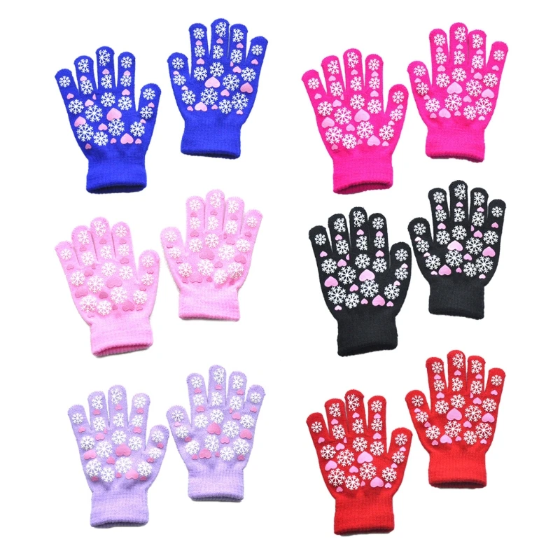 

Kids Winter Knitted Glove with Cute Heart Snow Pattern Snowdays Fight Warm Glove