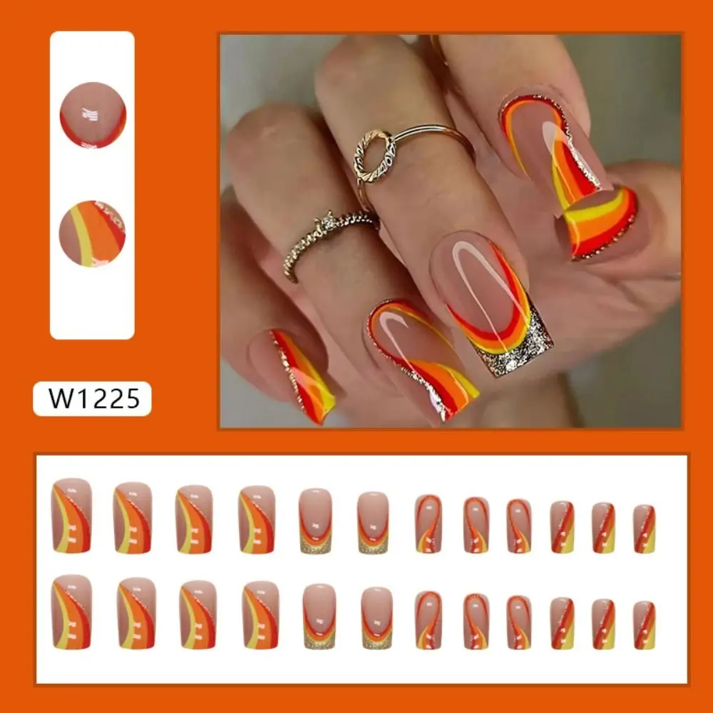 Новинка длинные квадратные накладные ногти цветы волнистые французские съемное