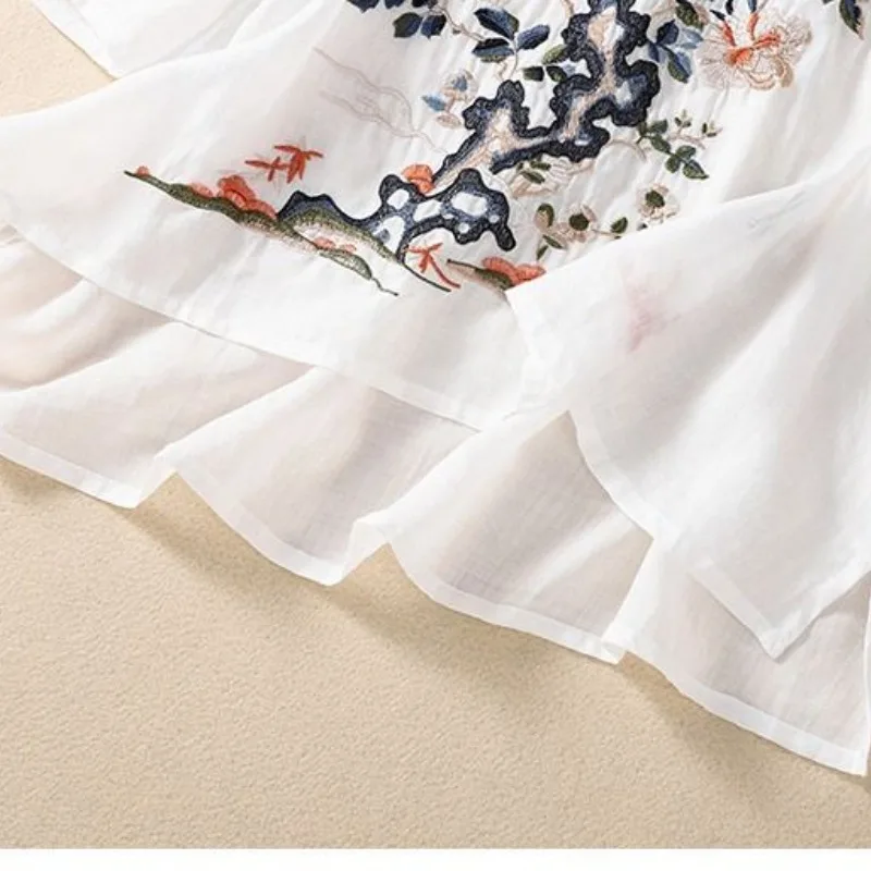 Женская свободная рубашка с вышивкой повседневный тонкий однотонный пуловер