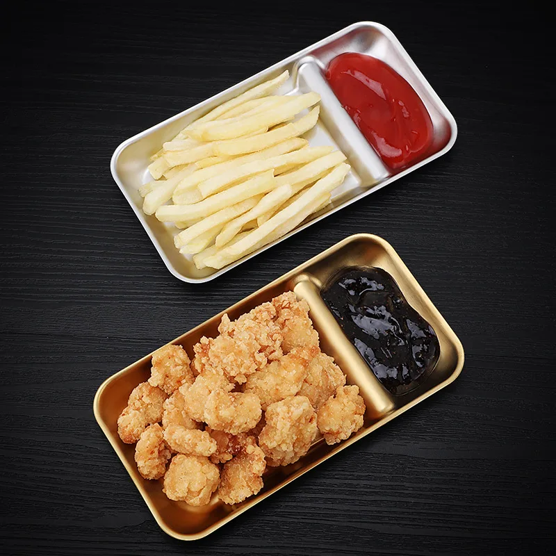 

304 Stainless Steel Food Tray Fruit Snack Serving Plates Tableware Dumpling French Fries Dishes Kitchen Restaurant Utensils