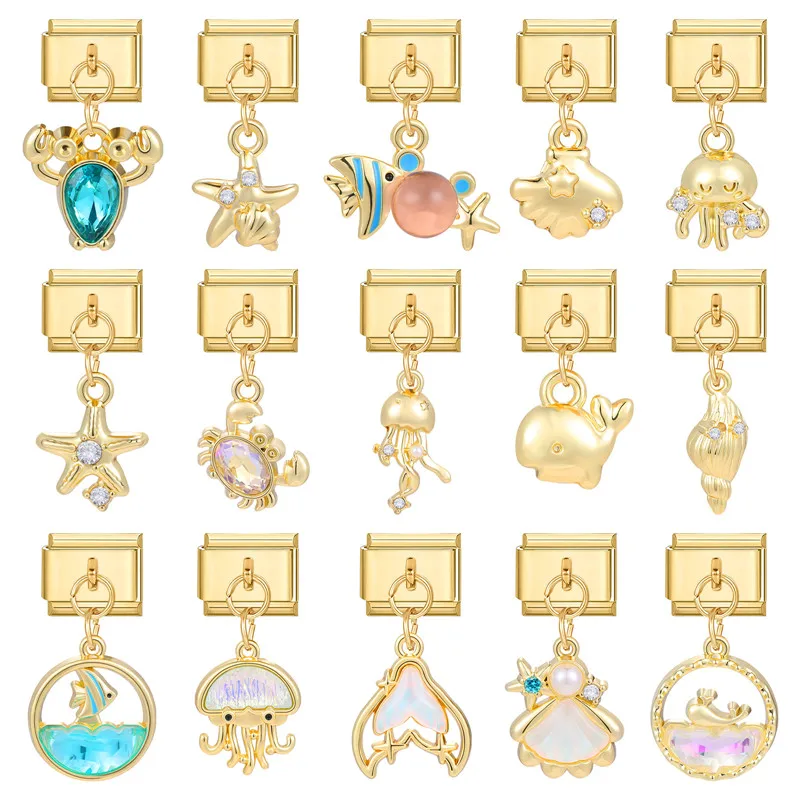 Золотой цвет Кит Медуза Морская звезда Рыбий хвост Рыба Подвеска Итальянский