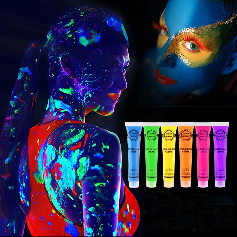 

6Pcs Body Art Paint Colorful Halloween Environmental Neon Intense Face Body Art Makeup Paint for Party Festival Rave Props