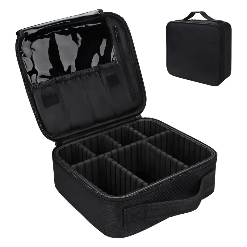 

Travel Makeup Train Case Makeup Cosmetic Case Organizer Portable Artist Storage Bag with Adjustable Dividers for Cosmetics Black