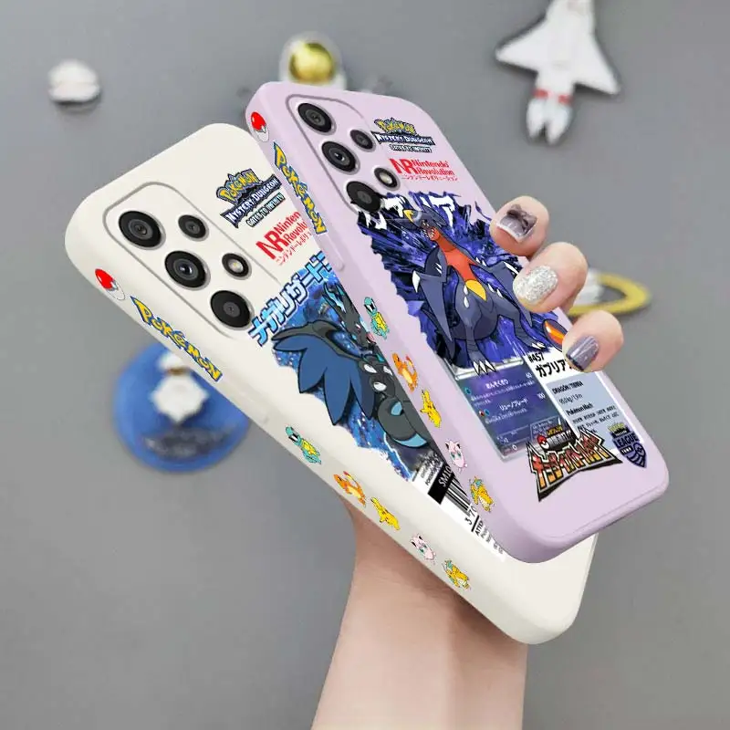 

Anime Pokemon Gengar Garchomp Phone Case For Samsung A53 A52 S A33 A32 A51 A71 A21S A13 A73 A50 A72 A23 A12 5G Liquid Left Rope