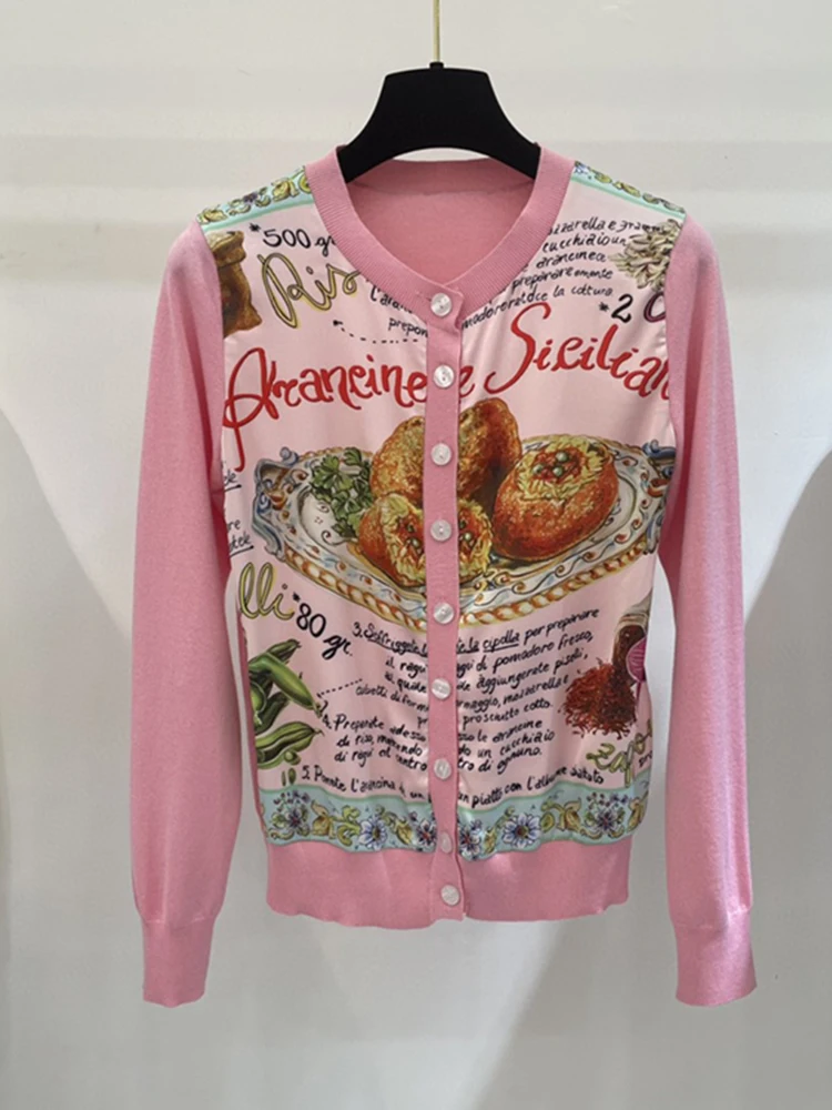 

Runway Fashion 2022 Cotton Knitting Cardigan Women Pink Long Sleeve Letter Print Single Breasted Casual