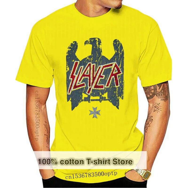 

New Slayer Grey Eagle Distressed Image Black T Shirt 2021 Band Merch Soft Slogans Customized Tee Shirt