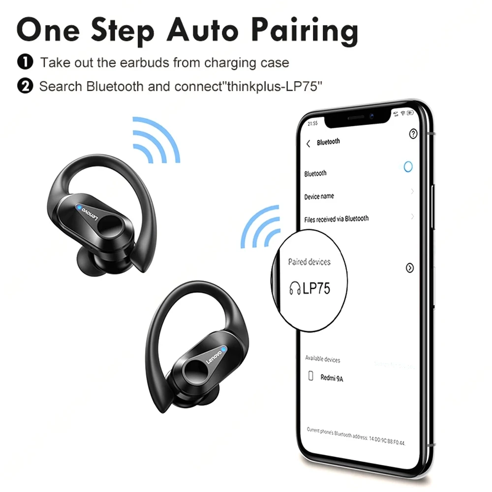 TWS-наушники Lenovo LP75 с поддержкой Bluetooth 5 3 и светодиодным цифровым дисплеем - купить