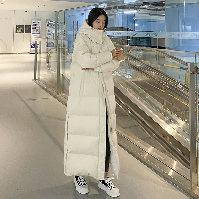 Зимняя длинная однотонная куртка большого размера женская водонепроницаемая