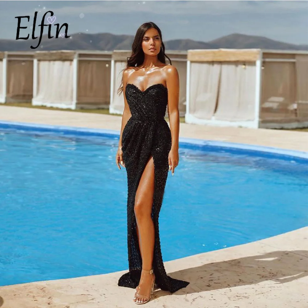 

Elfin новые черные блестящие женские платья с длинным рукавом