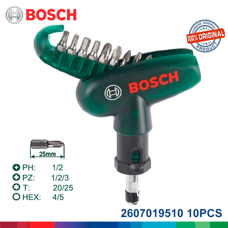 

BOSCH Screwdriver Bit Set 10Pcs Multi-Size 2607019510 Insert Bit 25mm