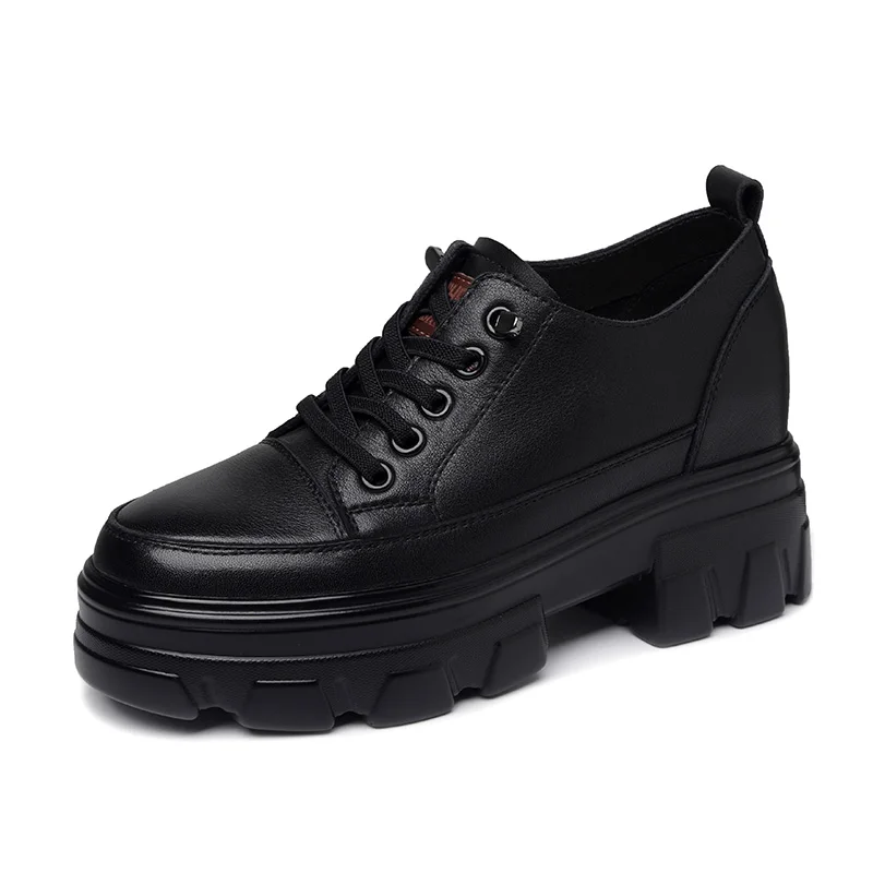 

2022 New Oxfords Shoe for Women Low Top Height Increasing Platform Shoes Fashion Genuine Leather Shoes Women Solid Casual Shoe