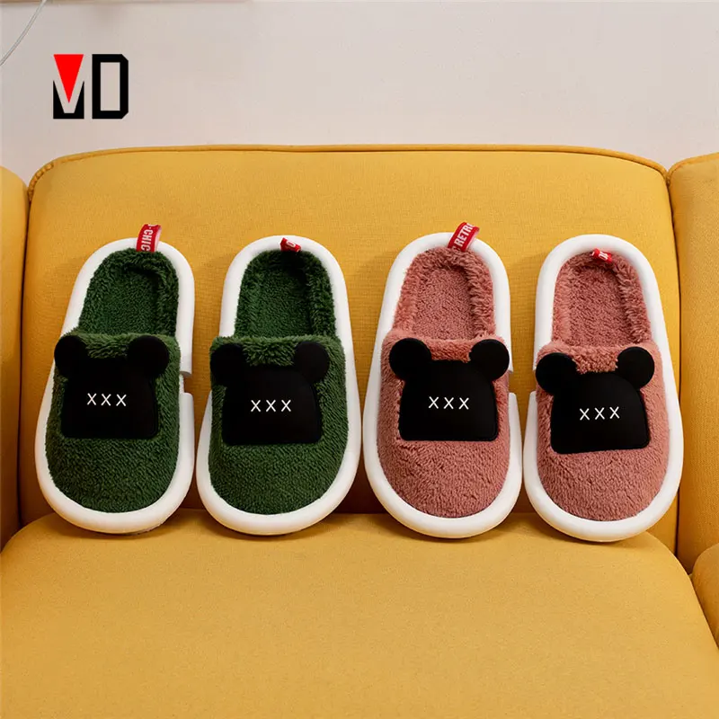 

Fashion Women Fluffy Slippers Winter Warm Fleece Home Indoor Shoes Lady Men Soft Cute Cartoon Bear New Arrival Cotton Large Size
