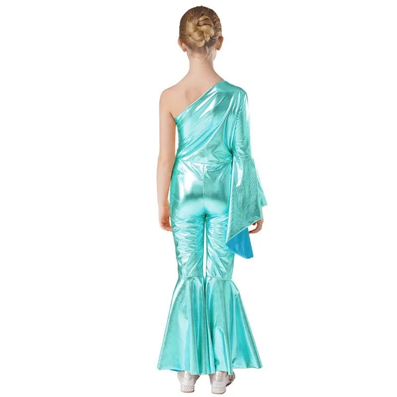 Детский комбинезон для балерины и джаза девочек блестящий металлический костюм