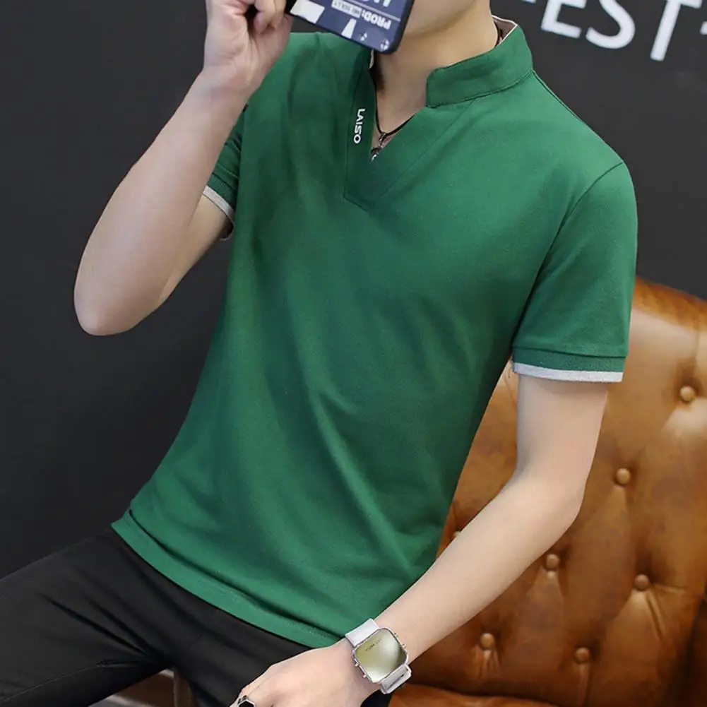 

Casual Shirt Skin-touch Summer Shirt V-neck Solid Color Classic Men Shirt Pure Summer Cotton Casual Shirt Male Clothing