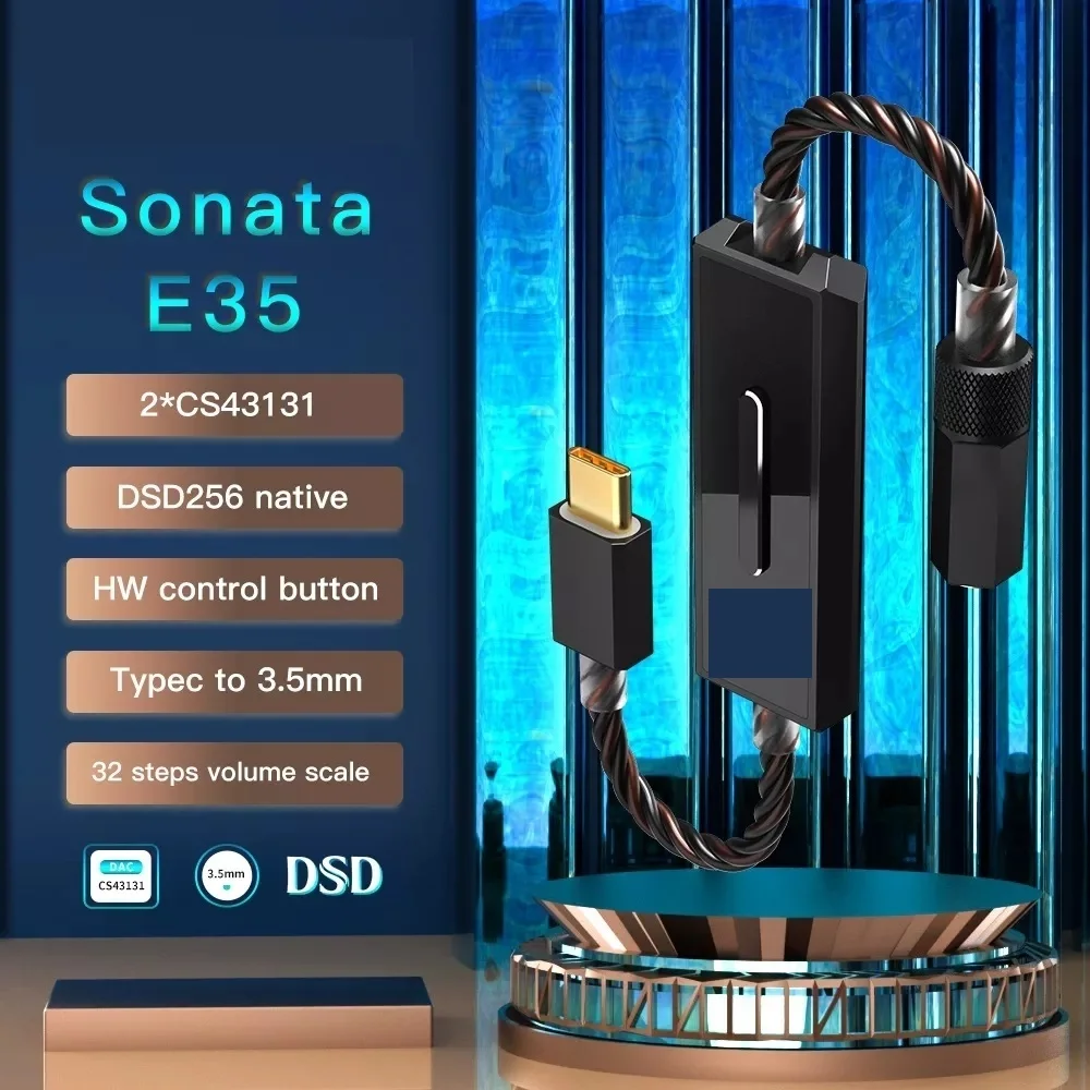 

Sonata E35 USB Type C To 3.5MM Headphone Amplifier AMP DAC PCM32bit/384kHz&DSD256 For Android Phone&PC&MAC DUAL