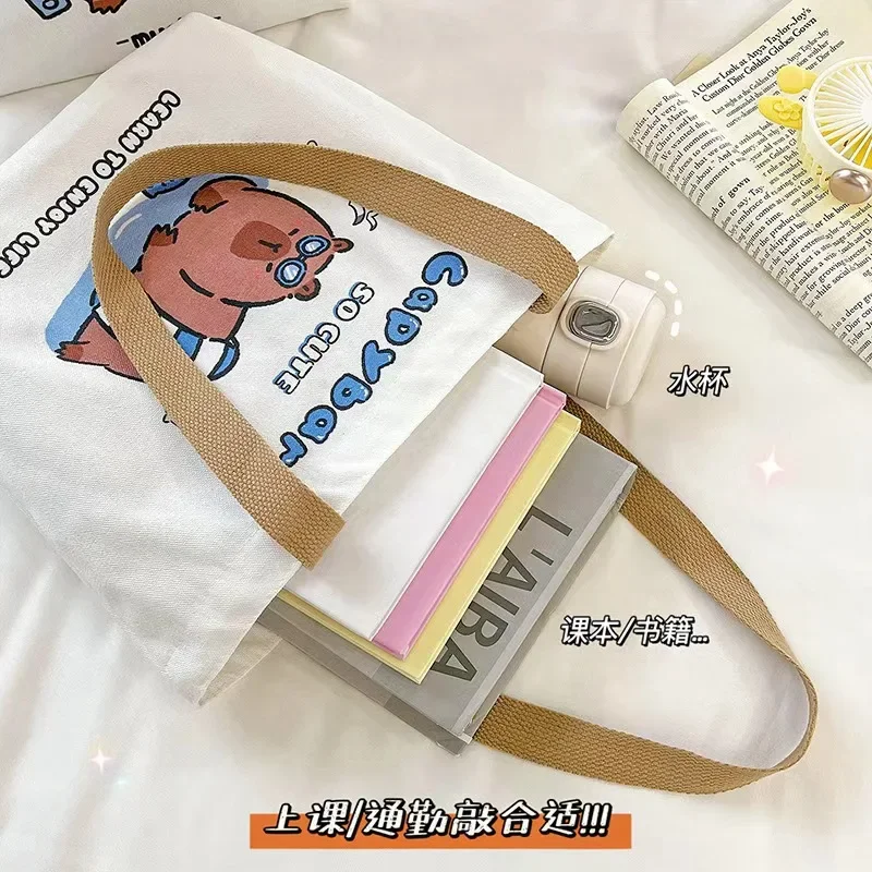 Холщовая Сумка-тоут capyтеперь с мультяшным рисунком ажурная сумка на плечо для