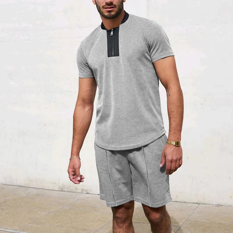 New Mens Tracksuit Suit Summer short sleeve Thin Polo Shirt Sport Shorts 2 Pcs Set Men Solid Set Casual Jogging Sportswear