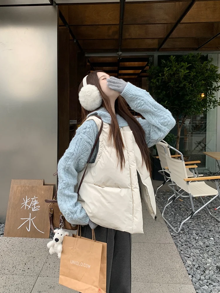 Плюс размер Huax Day Hair Синий кукольный воротник Вязаная женская осенне-зимняя