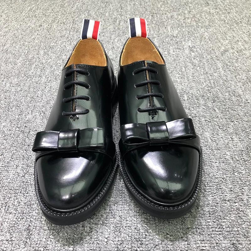 

TB THOM Shoes Spring Autunm Women's Shoes Fashion Brand Lace-up Footwear Napa Smooth Calfskin Black Bowknot Leather TB Shoes