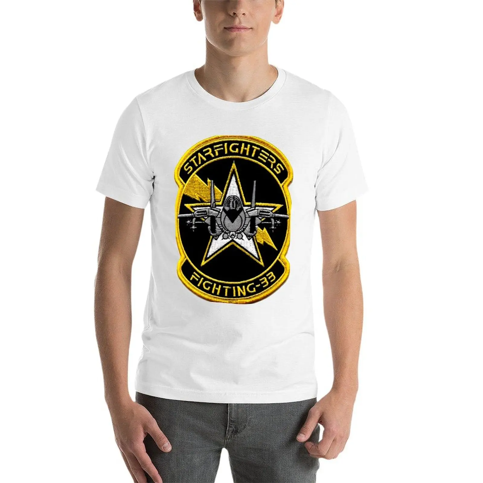 Фото Футболка VFA-33 Starfighters Patch, мужская футболка из 100% хлопка, роскошные брендовые футболки для мужчин, белая футболка №4