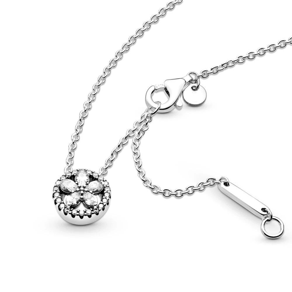 

925 Silver Sparkling Snowflake Collier Necklace fit Pandora Jewelry for Women Birthday Anniversary European Jewelry Gift