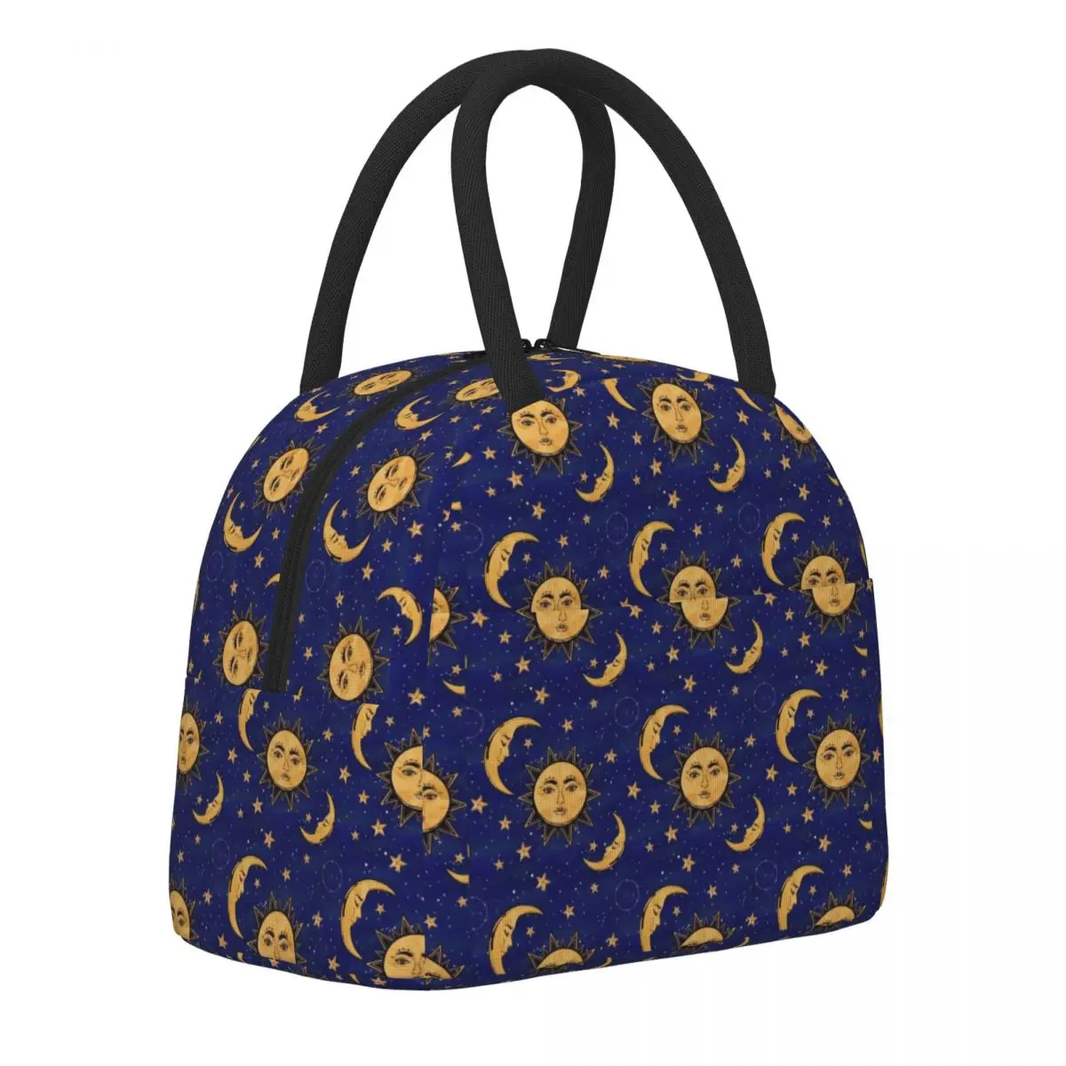 

Sun Stars Celestial Lunch Bag Vintage Moon Vintage Lunch Box Travel Portable Thermal Tote Handbags Oxford Graphic Cooler Bag
