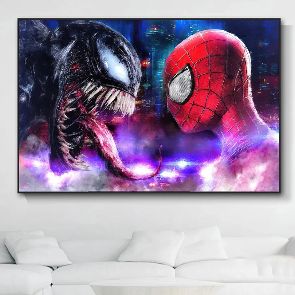 5D Diamond Painting Round Spiderman and Venom Marvel New Movies Rhinestone Pictures Cross Stitch Kits Diamond Mosaic Decor Home