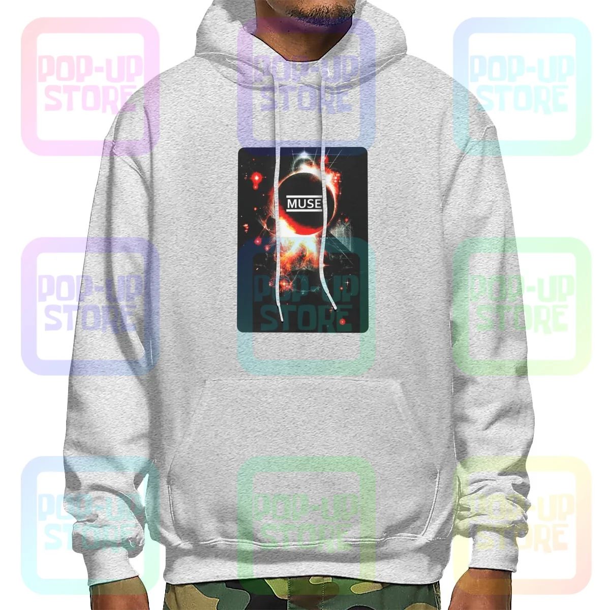 Толстовка с капюшоном Muse изображением нейтрона и звезд столкновений толстовки