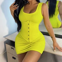 sexy sleeveless square tank collar mini dress women buttons up bodycon party vestidos 2022 summer night club y2k clothes