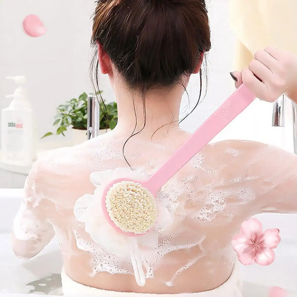 

Двусторонняя щетка для ванны L5C5 с длинной ручкой, отшелушивающая щетка для душа, пояс для ванны, скраб для тела, ремешок для очистки, инструменты для купания для сухой кожи