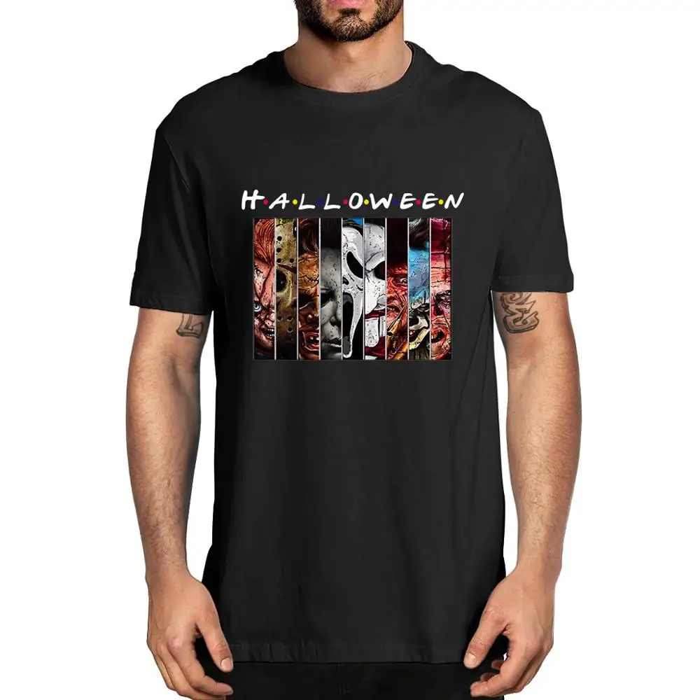 

Friends Horror Movies Face Pennywise Michael Myers Jason Voorhees Characters Graphic Men's Neck Cotton T-Shirt Halloween top tee