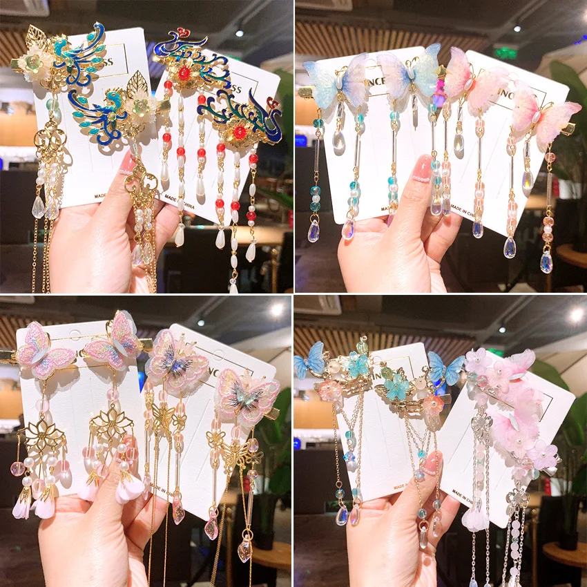 

Детская заколка для волос головной убор Античная Бабочка заколка с кисточкой Сказочный зажим ленточный зажим