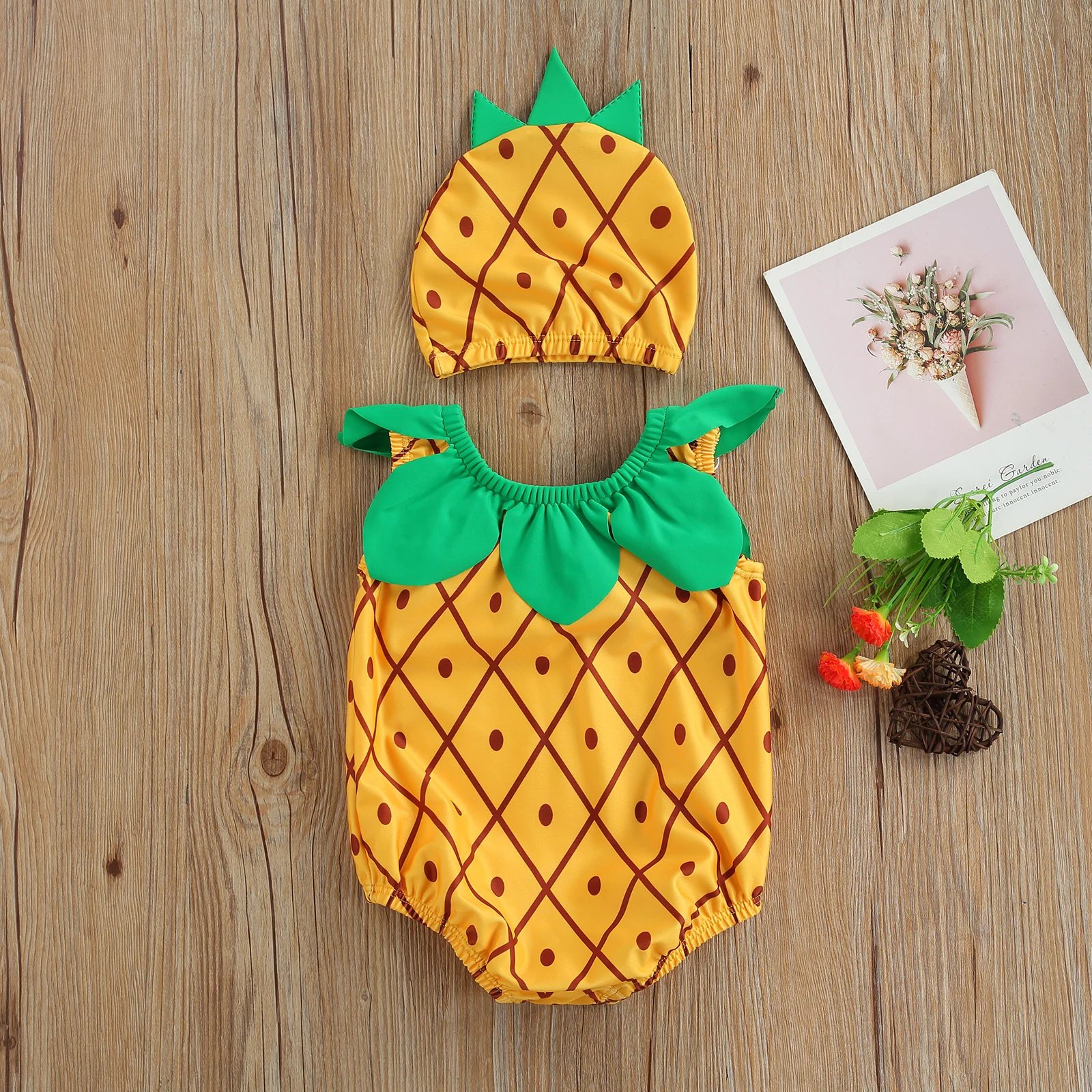 Милый мультяшный детский купальник без рукавов с принтом ананасов и круглым
