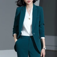 korean high quality casual suit pants two piece suit new spring elegant womens green coat business work apricot large size4xl