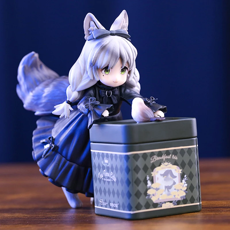 

11CM RIBOSE STAR Figure Cute Tabby Cat Model Tea Time Cats Tea Pot Cat PVC Action Figure Model Collection Doll Toys
