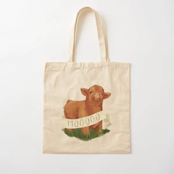 

Baby Highland Cow Cotton Canvas Bag Reusable Women Travel Shoulder Bag Fashion Shopper Tote Designer Unisex Grocery Foldable