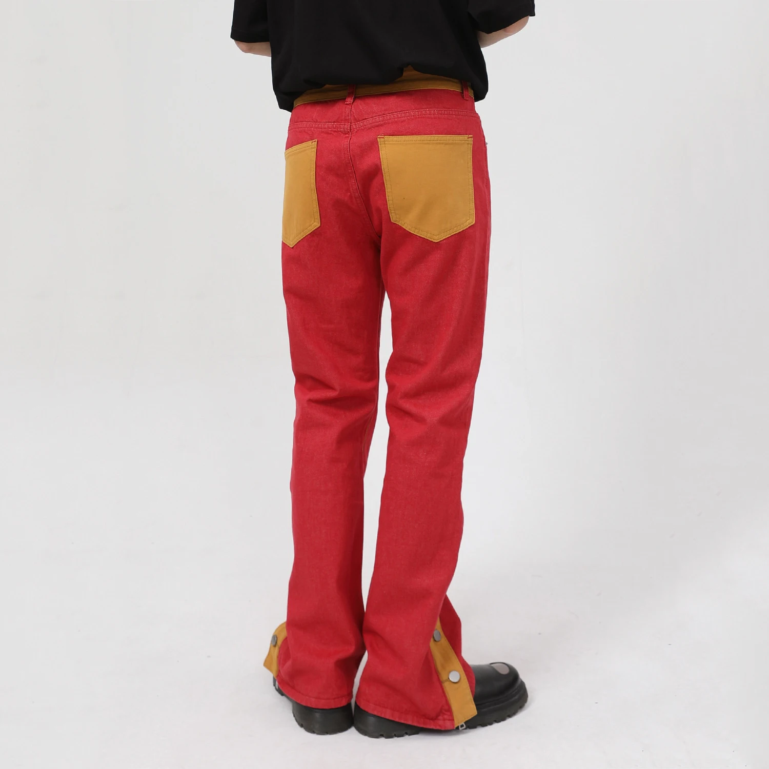 Men Jeans Vibe Style High Street Trousers Split Breasted Trousers Ins Trendy Straight Trend Fashion Stitching Jeans Ins Hot Sale