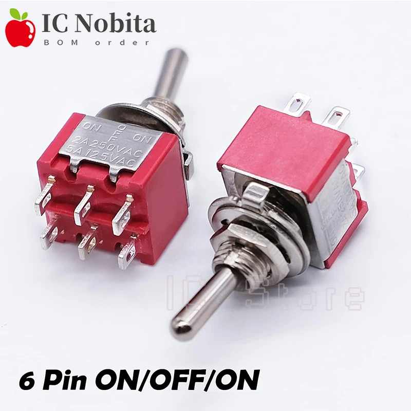 

5 шт. MTS-203 красный миниатюрный тумблер 6-контактный 3-позиционный DPDT ВКЛ/ВЫКЛ/ВКЛ MTS203 мини-кулисный переключатель 5A 125 В 2A 250 В