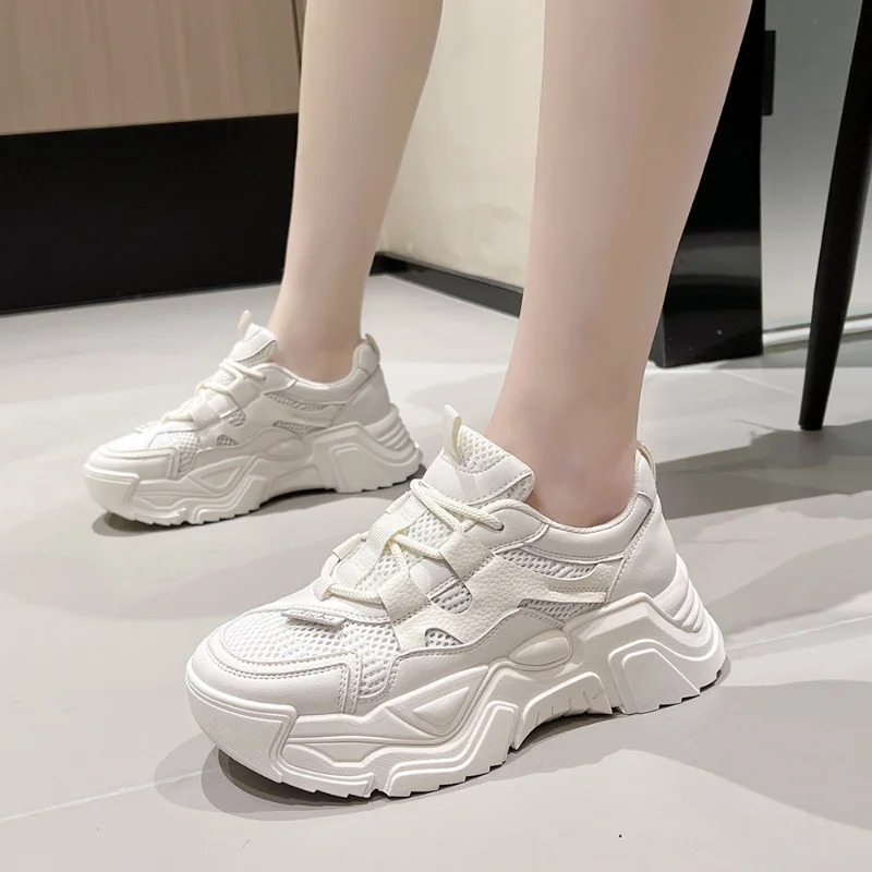 

Shoes for Women 2023 Fashion Chunky Sneakers Women's Vulcanize Shoes Summer Breathable Women Sneakers Mesh Lace Up Shoes Ladies