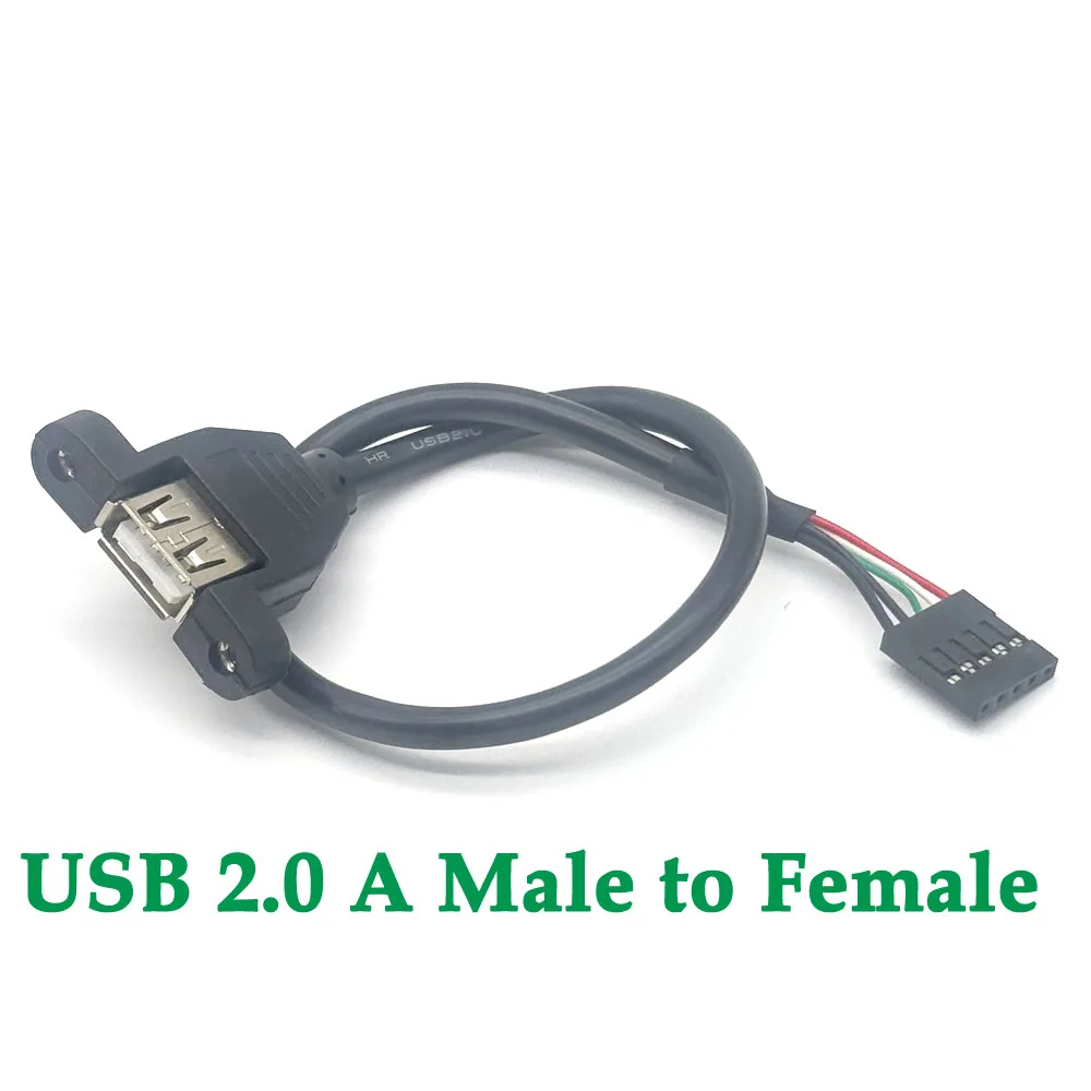 

5-контактный Удлинительный Кабель USB 2,0 A папа-Мама, USB 2,0 A Панельное крепление к USB A папа, Угловой Штекер, Удлинительный кабель 30 см