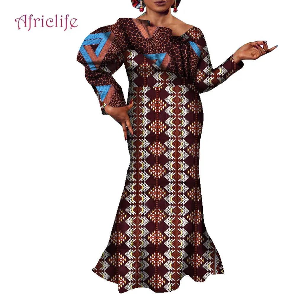 Traditional African Women Autumn Dress Long Sleeve Fashion Type Party Wedding Clothing Plus Size Custom Dashiki Dress WY8025