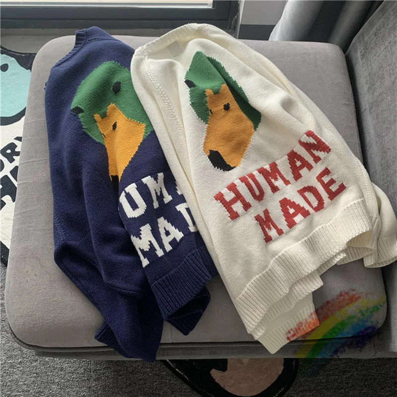 

22fw Duck Pattern Human Made Sweater Men Women 1:1 Best Quality Jacquard Knitted Sweatshirts Human Made Crewneck