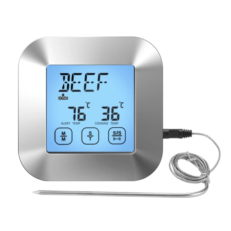 

Large LCD Digital Cooking Food Meat Smokers Oven Kitchen Grill BBQ Thermometer with Stainless Steel Probe Alarm Setting