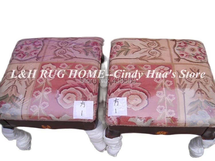 

Free shipping square wood ottoman,cripple, footrest, footstool with hand engraving and aubusson stool covers