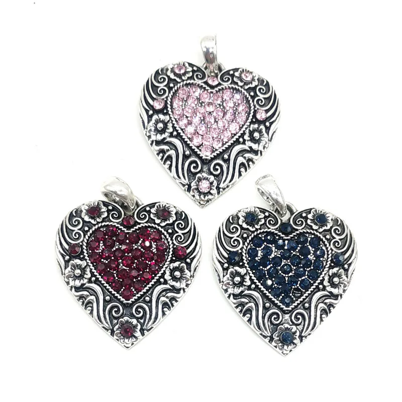 

3PCS/Lot Antique Silver Large Heart Shape Flower Charms Pendants for Necklace DIY Multicolor Accessories Jewelry Finding Making