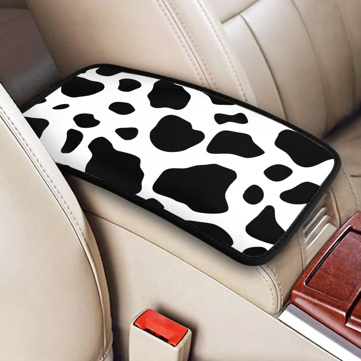 

Cow Pattern Car Armrest Cover Mat Modern Cute Universal Leather Center Handle Box Pad Cushion Storage Box Pad Cushion Car