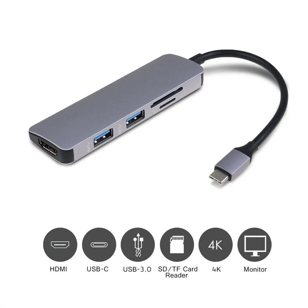 

Адаптер для USB SD-карты 5 в 1 USB HDMI 4K 3,0 Hub Macbook Reader Type-C TF 3,0 к адаптеру